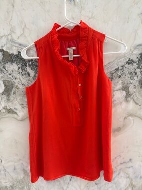 J. Crew coral orange silk  Ruffle-Neck Sleeveless top